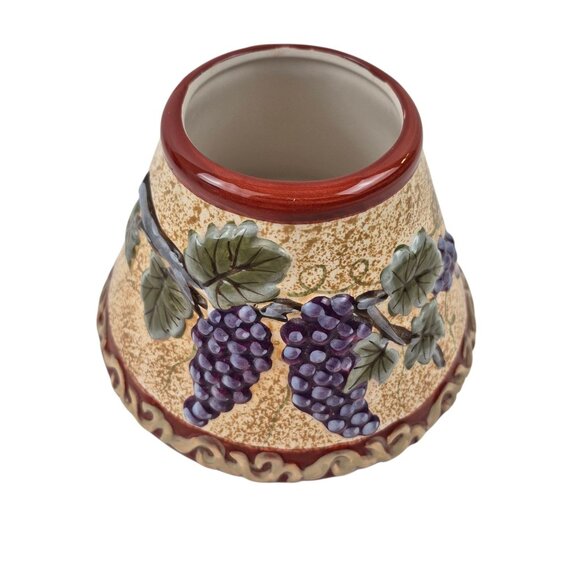 Grapevine Embossed Ceramic Candle Shade Purple Grapes Tan Burgundy Tuscan Decor - Picture 2 of 10